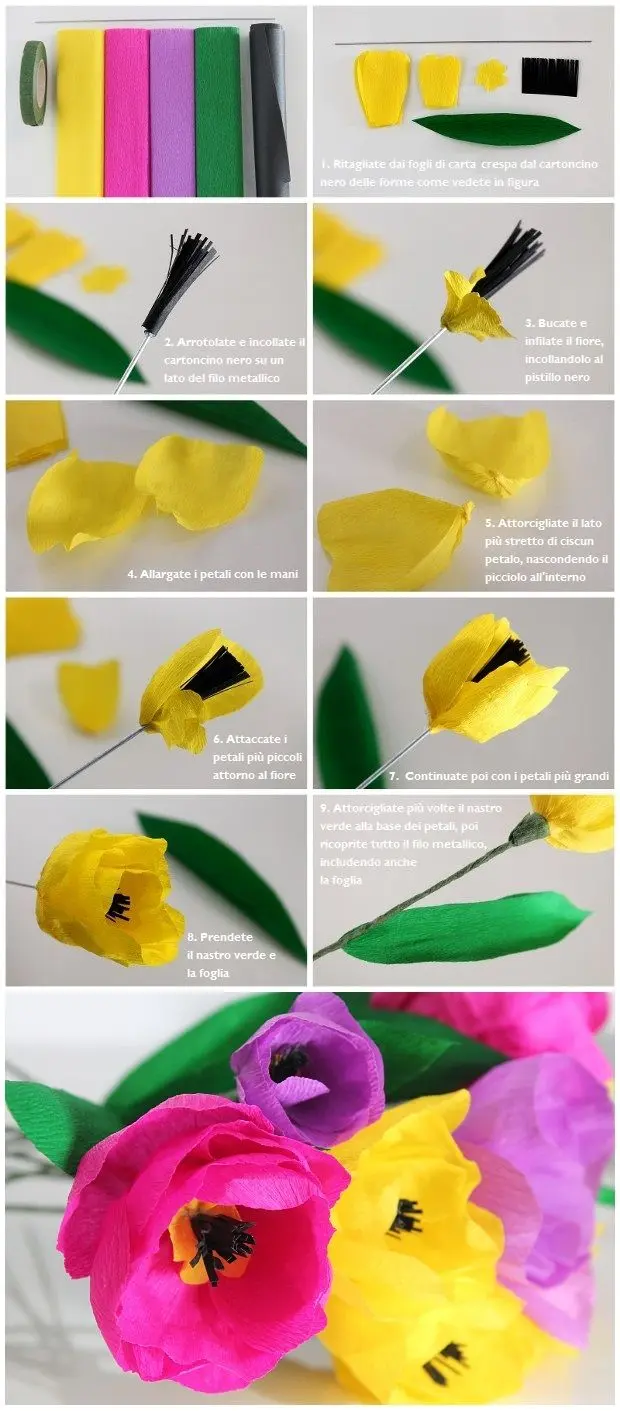 fiori in carta crespa - Come indurire la carta crespa