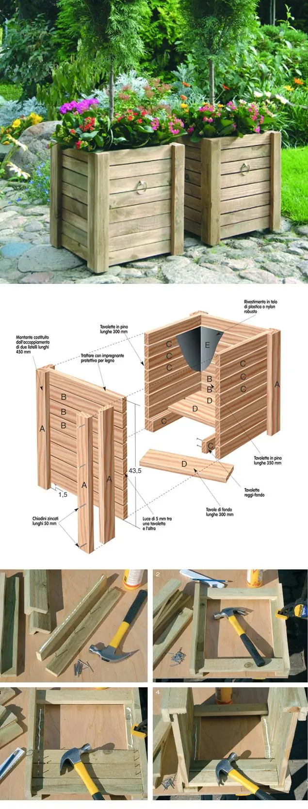 Fioriere in legno fai da te: come impermeabilizzare e rivestire una fioriera in legno - Come rivestire una fioriera in legno fioriere in legno fai da te - Come rivestire una fioriera in legno