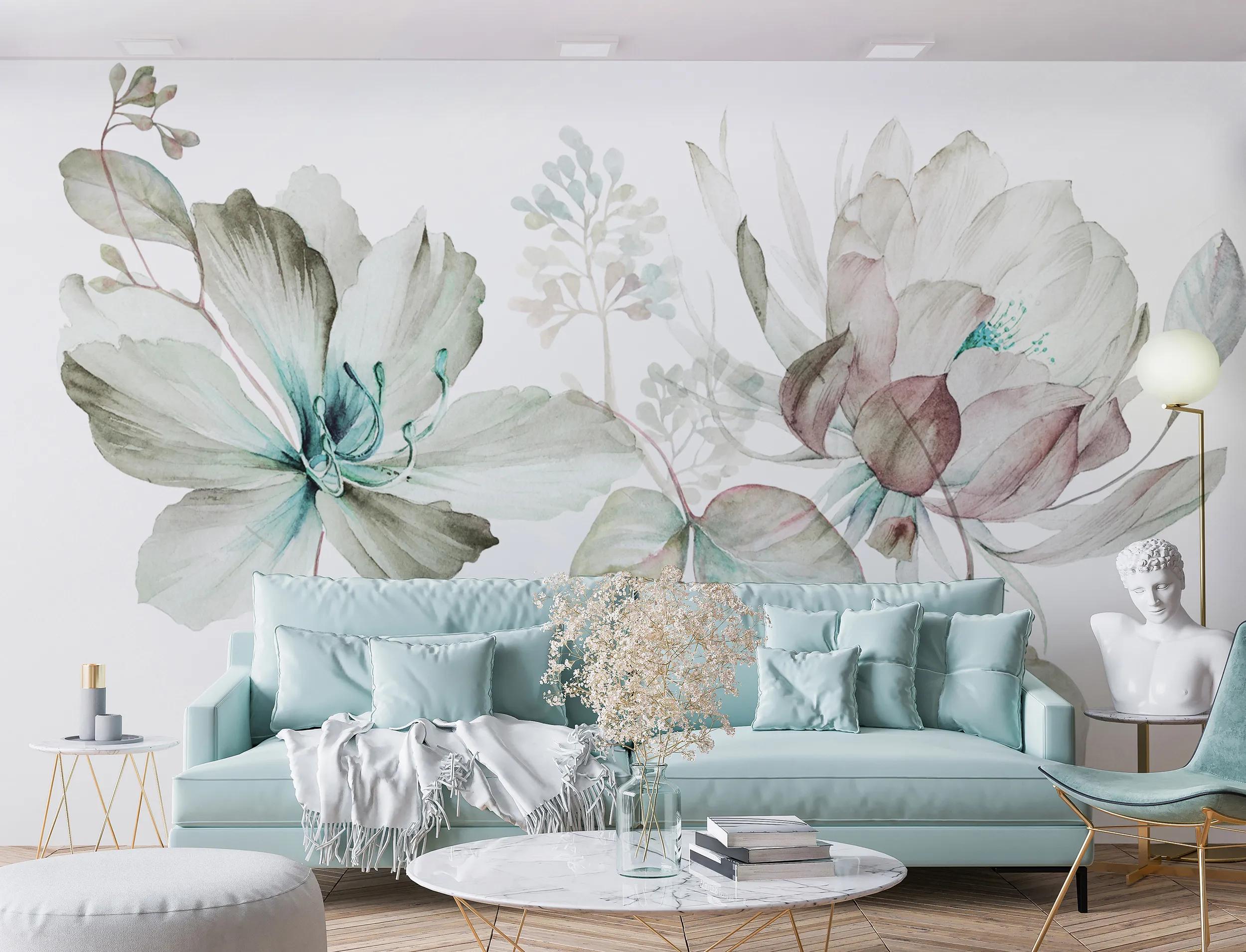 carta da parati fiori stilizzati - Come abbinare pittura e carta da parati