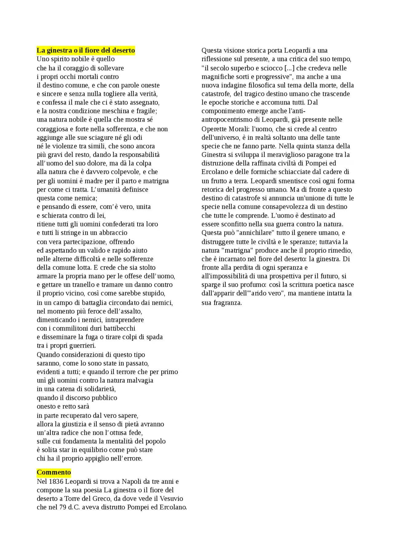 La ginestra o il fiore del deserto: riassunto - Come si conclude la ginestra la ginestra o il fiore del deserto riassunto - Come si conclude la ginestra